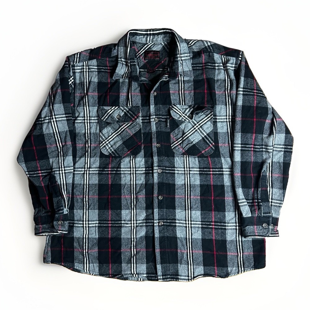 Vintage Five Brother Flannel Shirt Mens XXL Black Plaid Button Down Heavy Cotton
